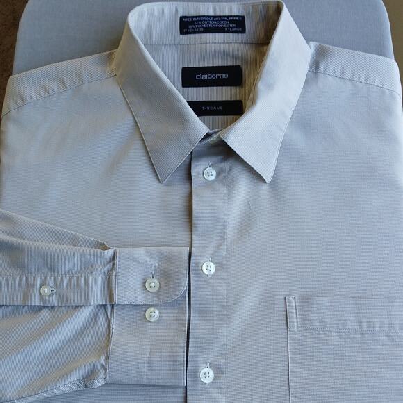 Claiborne Khaki T-Weave Button Up Dress Shirt  Men's XL 17½ - 34/ 35 long sleeve - Picture 1 of 16